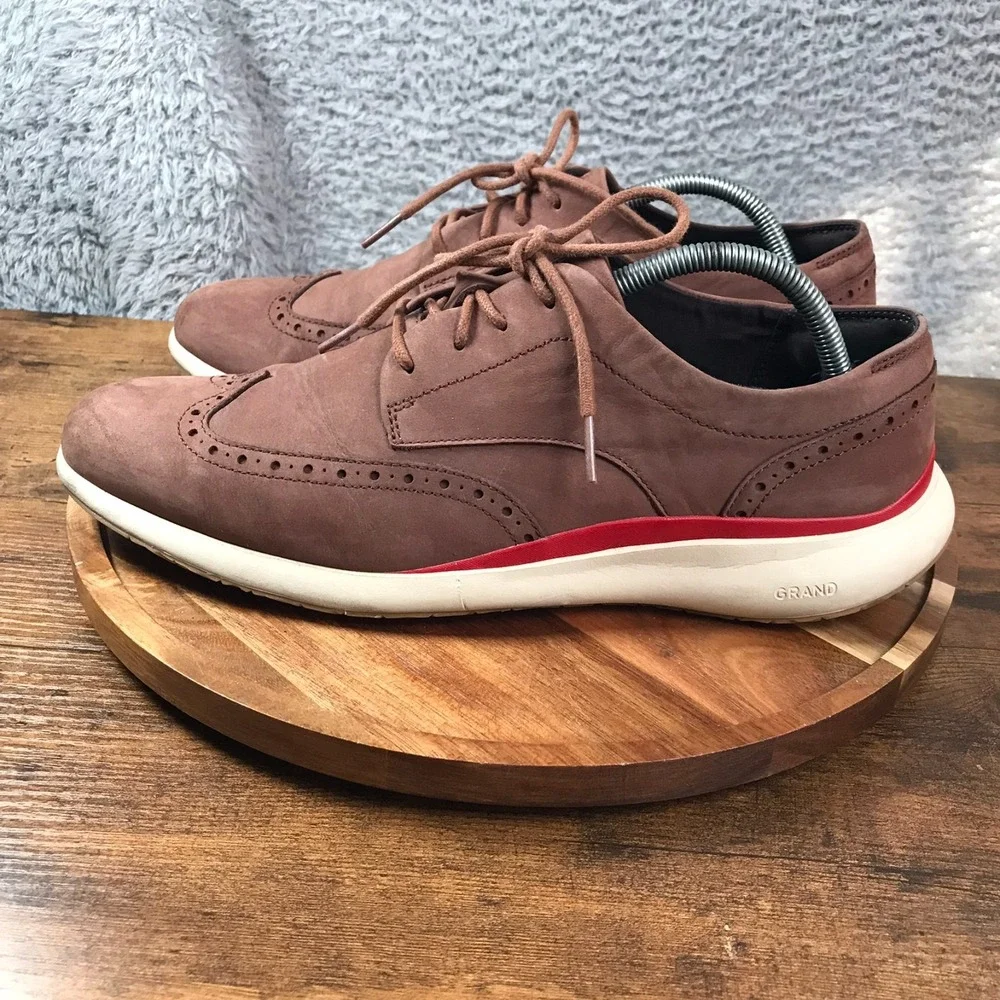 Cole Haan Grand Troy Wingtip Oxford Mens 11M Pavement Brown Suede Derby Shoes‎